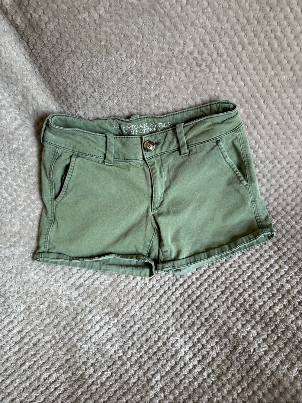 American Eagle Outfitters Olive Green Low-Rise Cotton Blend Shorts